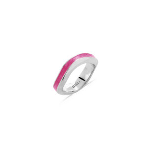 Anello Onda Oro Bianco Smalto Rosa